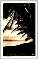 RPPC Vintage Postcard - Honolulu, Hawaii - Waikiki Sunset picture