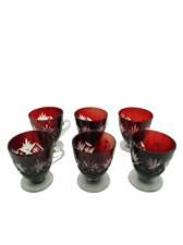 Vintage Cranberry Glass Aperitif Cups Boxed Set of 6 picture