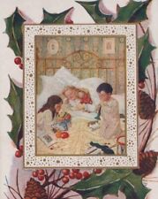 Seasons Greetings Family Bed Mistletoe Christmas Divided Back Vintage Post Card picture