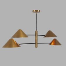 Stilnovo Style 4 Cone Shade Sputnik Raw Brass Chandelier Light Fixture picture