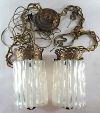 Vintage Ceiling Swag Lights Fixture W Chains Ornate Gold Tone Mid Century picture