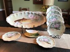 French Antique Limoges Signed Hand Painted Fish Service Set 8 Piece Set picture