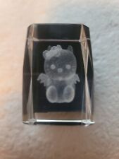 3D HELLO KITTY 3 Inch GLASS PAPERWEIGHT Laser Etched Crystal Cube w/ angel wings picture