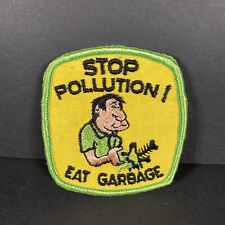 Vintage 70s Stop Pollution EAT GARBAGE funny Motorcycle Biker Patch sew on picture