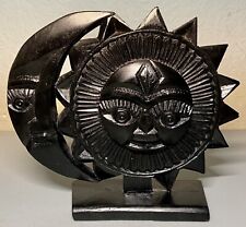 Vintage Andean ￼Symbology Cosmology Sun & Crescent Moon Statue Black Pottery WOW picture