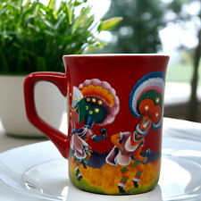 Nescafe Clasico Mexico Mug Coffee Cup Red Oaxaca Pictorial Mexican Folk Dancers picture