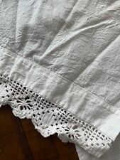 Vintage grain sack fabric reclaimed from old pillowcase w/crocheted edge 31x11