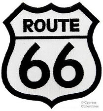 ROUTE 66 iron-on PATCH - Embroidered HIGHWAY ROAD SIGN HISTORIC EMBLEM US WHITE picture