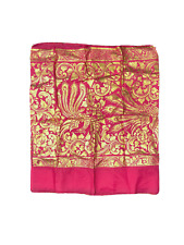 Beautiful Fuchsia Pink Gold Cloth Textile Brocade Fabric Painted Indian Linens picture