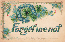 Forget Me Not Blue Flowers Green Clovers Embossed, Vintage Postcard picture