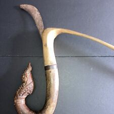 Cambodia Rice Sickle, Wood Carved Design-Naga Head, Iron Blade, Vintage picture