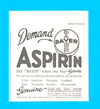 1924 BAYER ASPIRIN headache pain relief antique PRINT AD treats Colds Lumbago picture