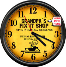 Grandpa's Dad's Pop's Fix It Shop Gift Garage Repair Auto Retro Sign Wall Clock picture