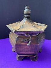 Japanese  Vintage Rare Wooden Pagoda Style Box With Hook Closure Handmade Teak picture
