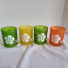 Blue Harbor Hawaiian Floral Votive Candle Holder Frosted Glass Set of 4 picture
