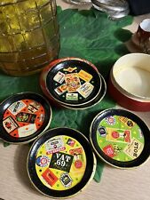 VTG HENRI MAIRE COCKTAIL DRINK COASTER SET of 6 w/ 2 Pc Storage Container JAPAN picture