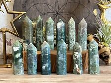3'' Natural Moss Blossom Agate Point Obelisk Green Crystal Wand Tower Decoration picture