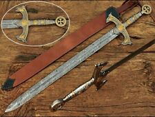Handmade Templar Knights Sacred Holy Longsword Ornate Full Length Steel Sword picture