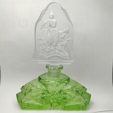 Antique Art Deco Czech Green Glass Courting Scene Perfume Bottle picture