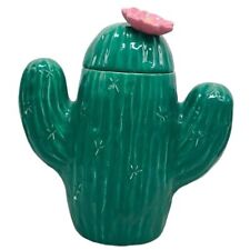 Vintage Treasure Craft Cactus Cookie Jar Pink Bloom Green Ceramic Southwestern picture