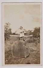 RPPC PRETTY CHILD HUGE TREE LOG FARM HAYSTACK EARLY 1900's REAL PHOTO POSTCARD picture