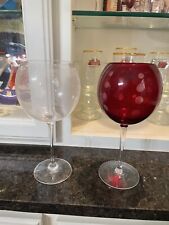 Mikasa Balloon Etched Crystal Wine Glasses -2. One Red.  One White Lines picture