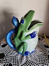 Vintage WCL Green and Blue Frog Watering Pitcher Ceramic Excellent Condition 9