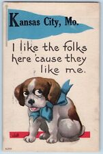 Kansas City Missouri Postcard I Like Folks Dog Animal Puppy 1914 Vintage Antique picture