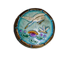 Beautiful Diving Heron Over Pond Art Stone Ceramic Button 1-1/4