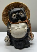Japanese Statue Shigaraki Tanuki 1980s Showa era Racoon Dog Ceramic Straw Hat picture