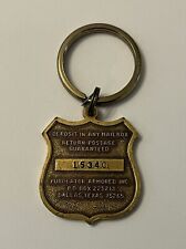 Vintage Purolator Amored Inc Drop In Mailbox Dallas TX Brass Keychain Ring Chain picture