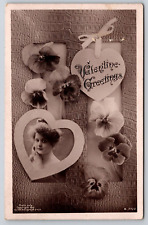 RPPC Valentine Greeting Rotograph Pansies Real Photo Roanoke IL Posted picture