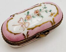 Vintage Limoges Rochard France Hand Painted Bow Ribbon Rose Needle Trinket Box picture