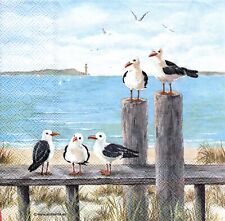 (2) Two Paper Lunch Napkins for Decoupage/Mixed Media - Seagulls on the Dock picture