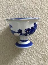 Unique Vintage Chinese porcelain Stem Bowl Blue White Green pink color -5.5