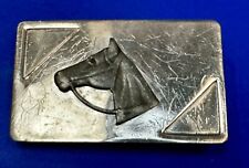 Vintage Horse Head on Nickel Silver Rectangular Belt Buckle picture