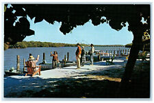 c1950s Swapping Fishing Tales on The Docks, Picturesque Englewood FL Postcard picture