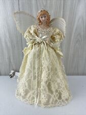 Vintage Christmas Angel Tree Topper 13” Lace Gown Porcelain Beaded Lighted Works picture