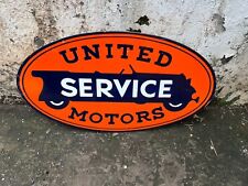 PORCELAIN ENAMEL DOUBLE SIDED SIGN 40x20 INCH UNITED SERVICE MOTORS picture