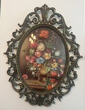 Vintage Made In Italy Convex Floral Picture 10.5”X13.5”  picture