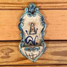 Antique Pottery Hand Made/Decorated Italian Holy Water Font 6.5x3x1.75