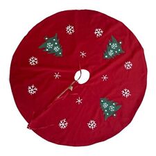 Christmas Tree Skirt Chestnut Lane Red Tree Skirt Red w/ Boucle Wool Decor 49” picture