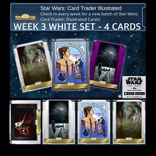 ILLUSTRATED WAVE 1/DROP 3 WHITE SET-4 CARDS-TOPPS STAR WARS CARD TRADER picture