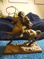 Old Vintage Cast Metal Horse & Rider Statue Figurine   picture