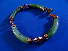 Vintage Genuine Spinach Jade Bracelet Bar Links Gold tone picture
