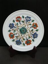 8 Inches Table Master Piece Inlaid with Gemstone White Marble Decorative Plate picture