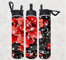 22oz STAINLESS STEEL Skinny Tumbler | Red Floral | Gift4her| Sports Water Bottle picture