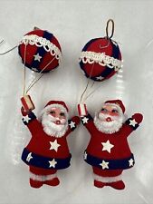 Vintage PATRIOTIC SANTA in  HOT AIR BALOON Ornament Lot of 2 picture