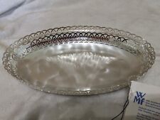 Vintage MCM WMF Ikora Oval Silver Footed Tray, Scalloped Edging, 11 in x 7 in picture