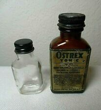 VINTAGE 1943 BROWN BOTTLE OF OSTREX TONIC NEW YORK EMPTY + A SMALL UNMARKED BTTL picture